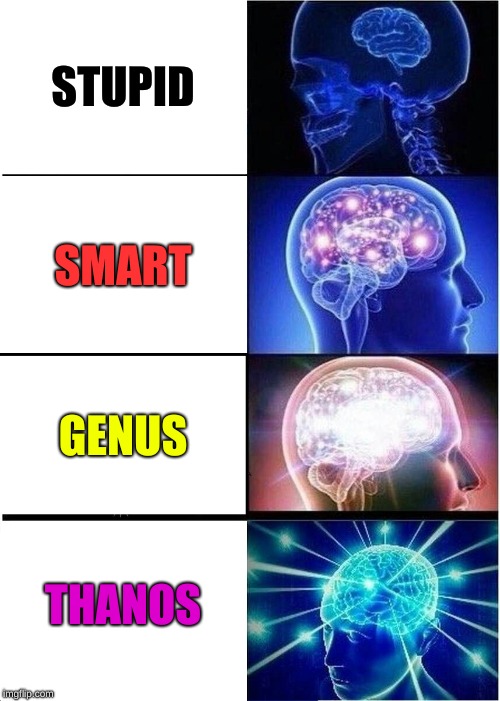 Expanding Brain | STUPID; SMART; GENUS; THANOS | image tagged in memes,expanding brain | made w/ Imgflip meme maker