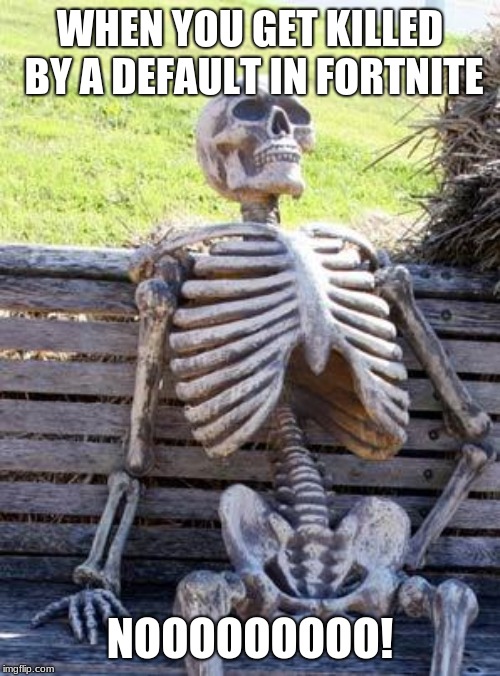 Waiting Skeleton | WHEN YOU GET KILLED BY A DEFAULT IN FORTNITE; NOOOOOOOOO! | image tagged in memes,waiting skeleton | made w/ Imgflip meme maker