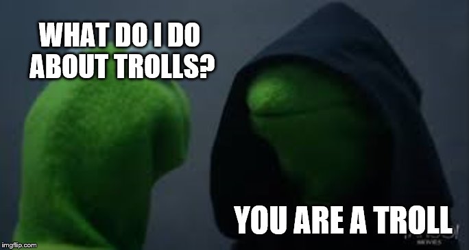 Kermit dark side | WHAT DO I DO ABOUT TROLLS? YOU ARE A TROLL | image tagged in kermit dark side | made w/ Imgflip meme maker