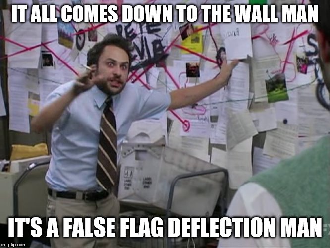 Charlie Conspiracy (Always Sunny in Philidelphia) | IT ALL COMES DOWN TO THE WALL MAN IT'S A FALSE FLAG DEFLECTION MAN | image tagged in charlie conspiracy always sunny in philidelphia | made w/ Imgflip meme maker
