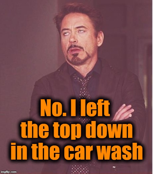 Face You Make Robert Downey Jr Meme | No. I left the top down in the car wash | image tagged in memes,face you make robert downey jr | made w/ Imgflip meme maker
