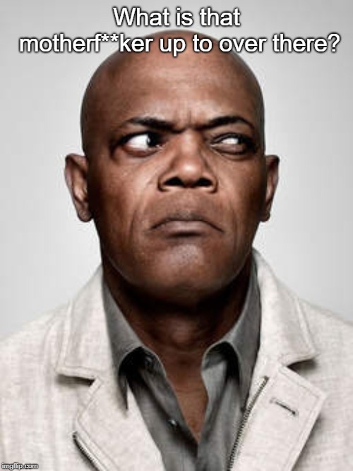 What is that motherf**ker up to over there? | image tagged in wtf samuel l jackson | made w/ Imgflip meme maker