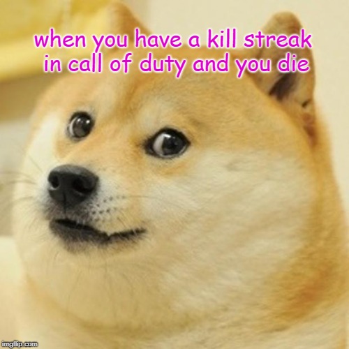 Doge | when you have a kill streak in call of duty and you die | image tagged in memes,doge | made w/ Imgflip meme maker