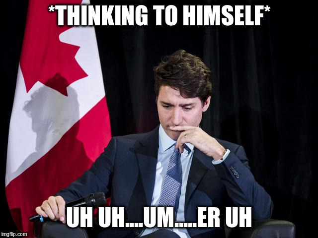 Justin Trudeau | *THINKING TO HIMSELF*; UH UH....UM.....ER UH | image tagged in justin trudeau,canadian politics,political meme,funny meme | made w/ Imgflip meme maker
