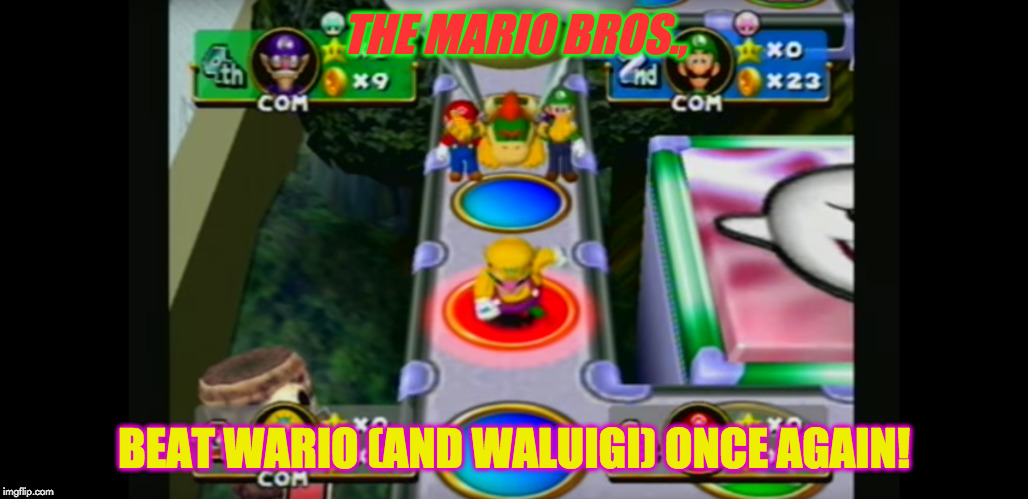 THE MARIO BROS., BEAT WARIO (AND WALUIGI) ONCE AGAIN! | image tagged in wario fails to mario brothers | made w/ Imgflip meme maker