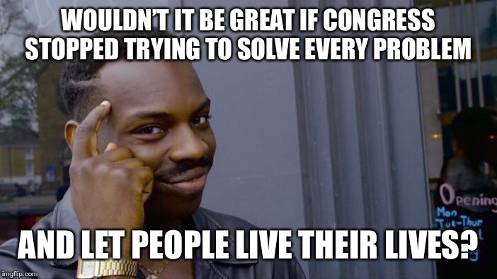 Roll Safe Think About It Meme | WOULDN’T IT BE GREAT IF CONGRESS STOPPED TRYING TO SOLVE EVERY PROBLEM AND LET PEOPLE LIVE THEIR LIVES? | image tagged in memes,roll safe think about it | made w/ Imgflip meme maker
