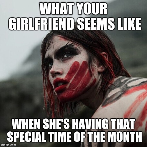 Feral Girlfriends | WHAT YOUR GIRLFRIEND SEEMS LIKE; WHEN SHE'S HAVING THAT SPECIAL TIME OF THE MONTH | image tagged in girl problems,guy problems,relationships,arguments for celibacy,love,romance | made w/ Imgflip meme maker
