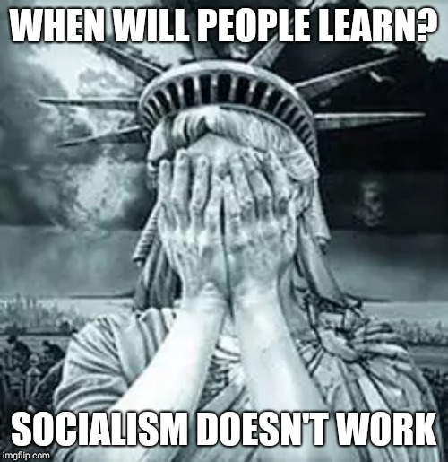 Statue of Liberty Facepalm | WHEN WILL PEOPLE LEARN? SOCIALISM DOESN'T WORK | image tagged in statue of liberty facepalm | made w/ Imgflip meme maker