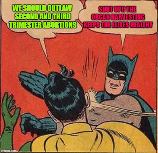 Black market kidneys | WE SHOULD OUTLAW SECOND AND THIRD TRIMESTER ABORTIONS; SHUT UP!! THE ORGAN HARVESTING KEEPS THE ELITES HEALTHY | image tagged in meme,abortion | made w/ Imgflip meme maker