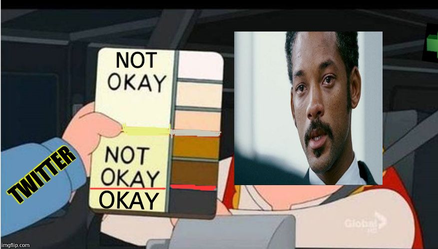 The far left's obsession with skin color strikes again | NOT; TWITTER; OKAY | image tagged in twitter,leftists,regressive left,will smith,serena williams | made w/ Imgflip meme maker