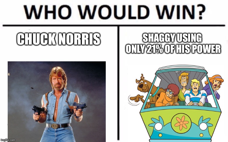 Who Would Win? Meme | CHUCK NORRIS; SHAGGY USING ONLY 21% OF HIS POWER | image tagged in memes,who would win | made w/ Imgflip meme maker