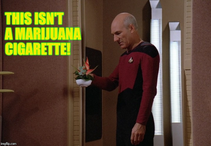 star trek  | THIS ISN'T A MARIJUANA CIGARETTE! | image tagged in star trek the next generation,captain picard,smoke,space weed | made w/ Imgflip meme maker