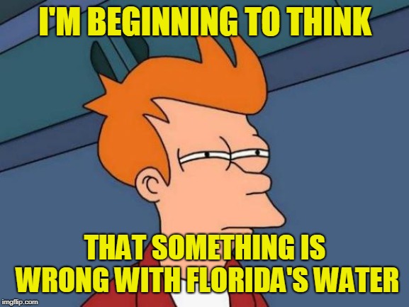Futurama Fry | I'M BEGINNING TO THINK; THAT SOMETHING IS WRONG WITH FLORIDA'S WATER | image tagged in memes,futurama fry,florida man week | made w/ Imgflip meme maker