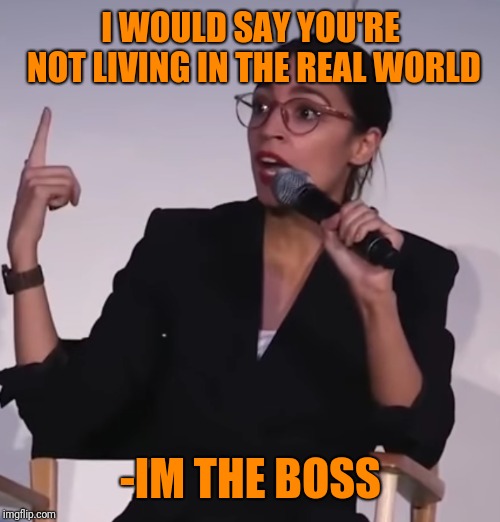 I WOULD SAY YOU'RE NOT LIVING IN THE REAL WORLD -IM THE BOSS | made w/ Imgflip meme maker