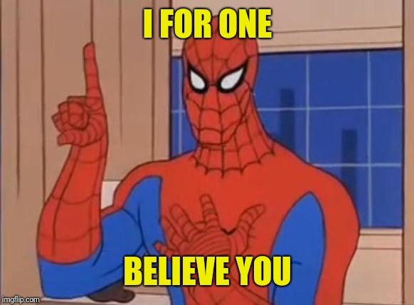 Spiderman Doesn't Agree | I FOR ONE BELIEVE YOU | image tagged in spiderman doesn't agree | made w/ Imgflip meme maker