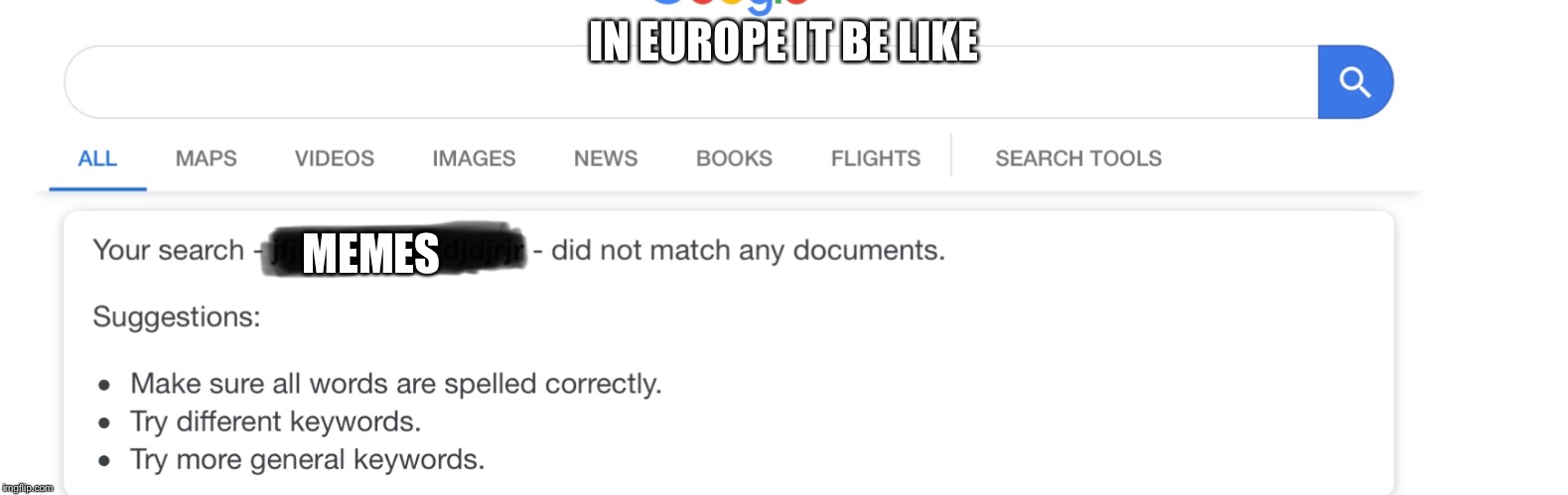 Google | IN EUROPE IT BE LIKE; MEMES | image tagged in google,memes | made w/ Imgflip meme maker