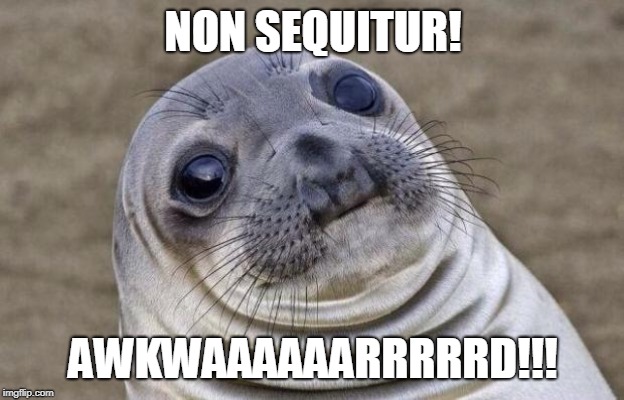 Awkward Moment Sealion Meme | NON SEQUITUR! AWKWAAAAAARRRRRD!!! | image tagged in memes,awkward moment sealion | made w/ Imgflip meme maker