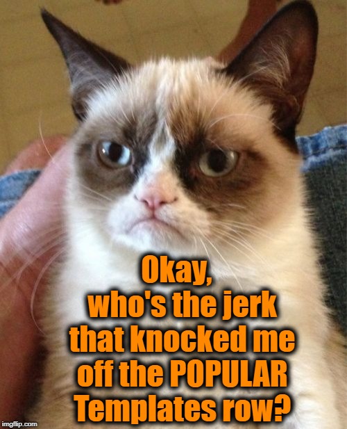 Is Grumpy Cat finally a dead meme? | Okay,  who's the jerk that knocked me off the POPULAR Templates row? | image tagged in memes,grumpy cat,rip,gone too soon | made w/ Imgflip meme maker