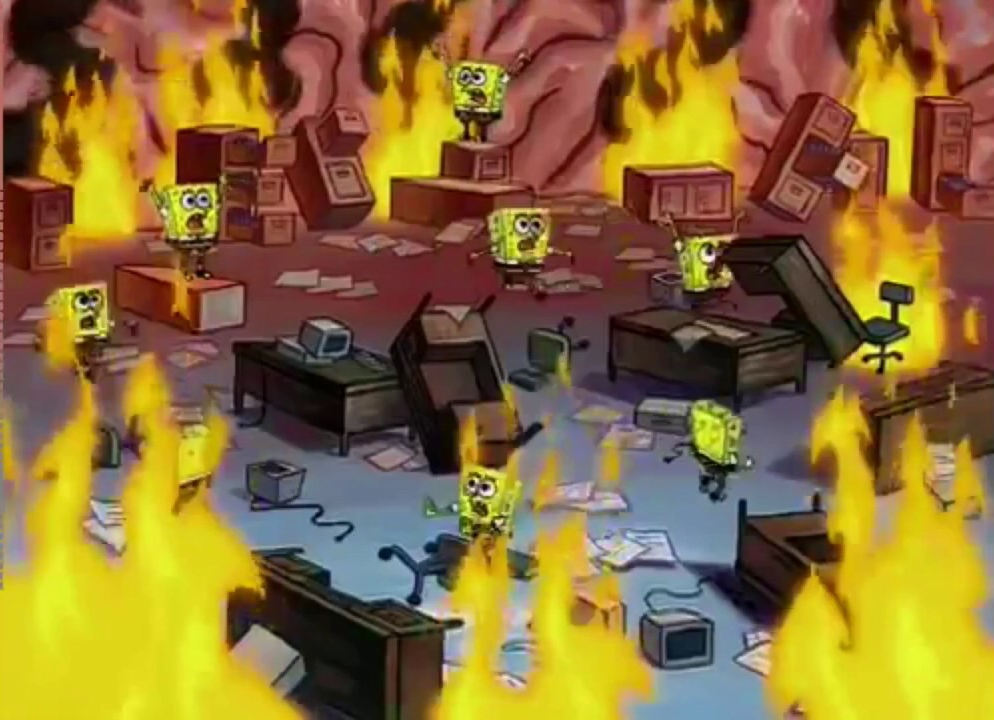 High Quality SpongeBob Brain Office Fire Blank Meme Template
