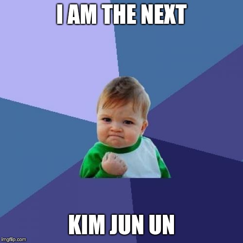 Success Kid | I AM THE NEXT; KIM JUN UN | image tagged in memes,success kid | made w/ Imgflip meme maker