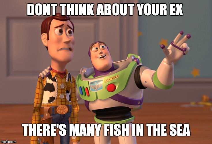 X, X Everywhere | DONT THINK ABOUT YOUR EX; THERE'S MANY FISH IN THE SEA | image tagged in memes,x x everywhere | made w/ Imgflip meme maker