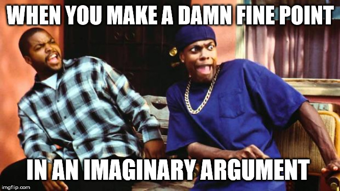Ice Cube Damn | WHEN YOU MAKE A DAMN FINE POINT; IN AN IMAGINARY ARGUMENT | image tagged in ice cube damn | made w/ Imgflip meme maker