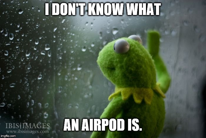 kermit window | I DON'T KNOW WHAT AN AIRPOD IS. | image tagged in kermit window | made w/ Imgflip meme maker