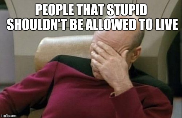 Captain Picard Facepalm Meme | PEOPLE THAT STUPID SHOULDN'T BE ALLOWED TO LIVE | image tagged in memes,captain picard facepalm | made w/ Imgflip meme maker