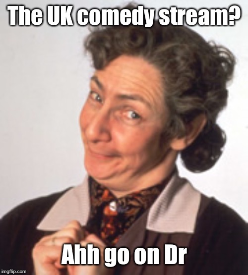 Father Ted - Mrs Doyle | The UK comedy stream? Ahh go on Dr | image tagged in father ted - mrs doyle | made w/ Imgflip meme maker