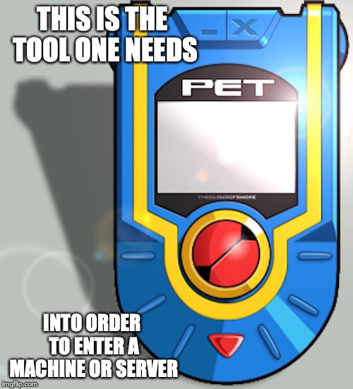 PET | THIS IS THE TOOL ONE NEEDS; INTO ORDER TO ENTER A MACHINE OR SERVER | image tagged in memes,megaman,megaman nt warrior | made w/ Imgflip meme maker