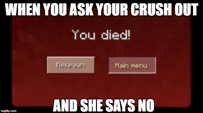 WHEN YOU ASK YOUR CRUSH OUT; AND SHE SAYS NO | image tagged in minecraft | made w/ Imgflip meme maker