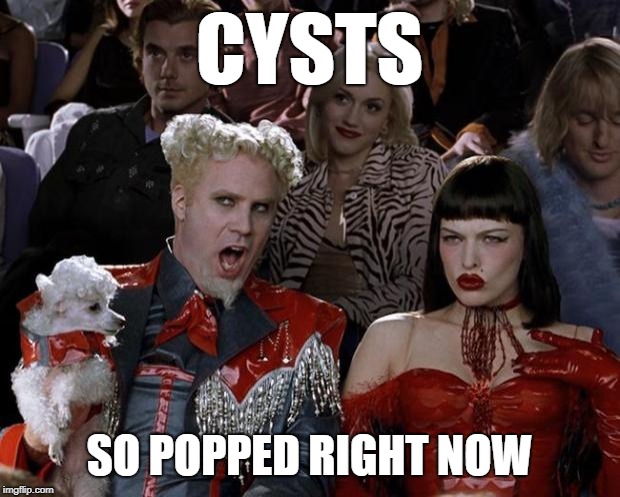 Mugatu So Hot Right Now Meme | CYSTS; SO POPPED RIGHT NOW | image tagged in memes,mugatu so hot right now | made w/ Imgflip meme maker