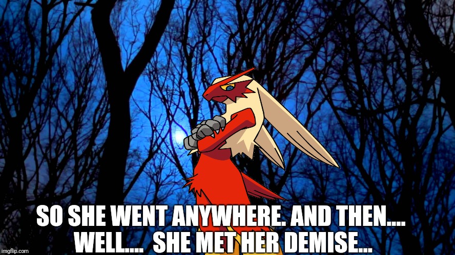 Midnight | SO SHE WENT ANYWHERE. AND THEN....  WELL....  SHE MET HER DEMISE... | image tagged in midnight | made w/ Imgflip meme maker