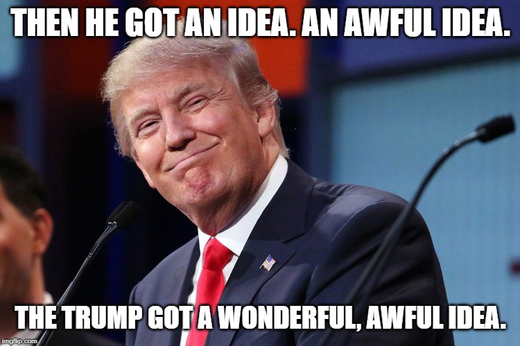 THEN HE GOT AN IDEA. AN AWFUL IDEA. THE TRUMP GOT A WONDERFUL, AWFUL IDEA. | image tagged in donald trump,the grinch,maga | made w/ Imgflip meme maker