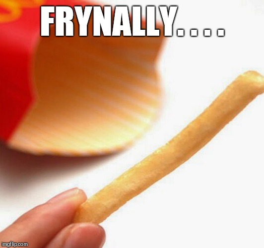 Last french fry | FRYNALLY. . . . | image tagged in food french fry fast food potato | made w/ Imgflip meme maker