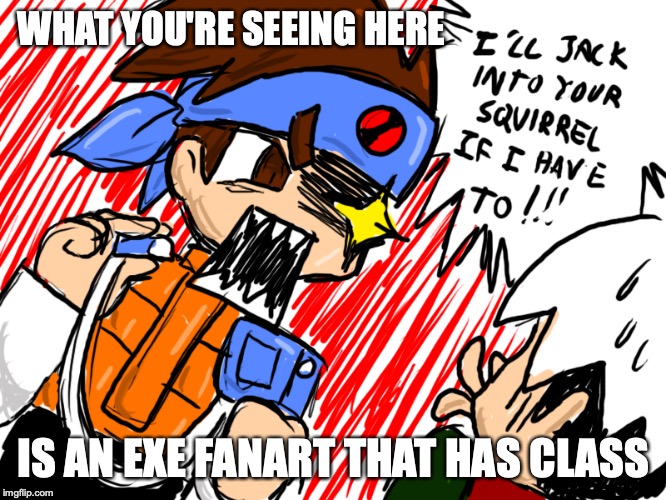 Typical EXE Fanart | WHAT YOU'RE SEEING HERE; IS AN EXE FANART THAT HAS CLASS | image tagged in fanart,megaman nt warrior,megaman,memes | made w/ Imgflip meme maker
