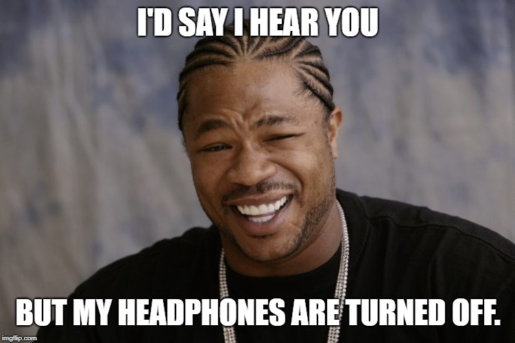 yo dawg i heard you like | I'D SAY I HEAR YOU BUT MY HEADPHONES ARE TURNED OFF. | image tagged in yo dawg i heard you like | made w/ Imgflip meme maker