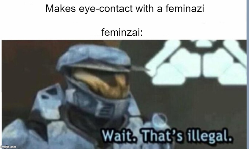 Wait. That's illegal | feminzai:; Makes eye-contact with a feminazi | image tagged in wait that's illegal | made w/ Imgflip meme maker