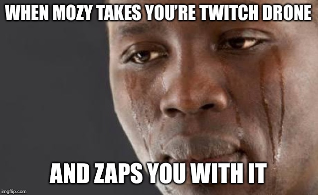 Crying guy | WHEN MOZY TAKES YOU’RE TWITCH DRONE; AND ZAPS YOU WITH IT | image tagged in crying guy | made w/ Imgflip meme maker