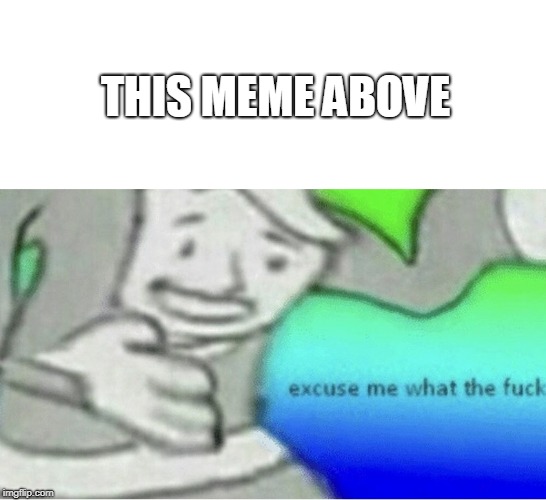 Excuse me wtf blank template | THIS MEME ABOVE | image tagged in excuse me wtf blank template | made w/ Imgflip meme maker