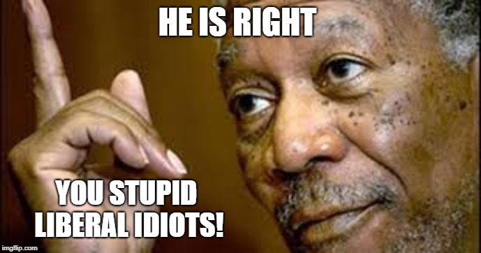 he is right you know  | HE IS RIGHT YOU STUPID LIBERAL IDIOTS! | image tagged in he is right you know | made w/ Imgflip meme maker