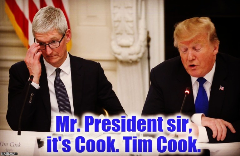 image tagged in donald trump,tim cook,apple | made w/ Imgflip meme maker