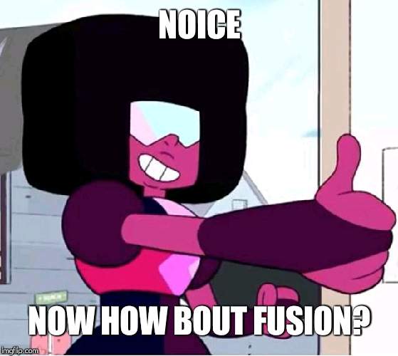 Garnet thumbs up | NOICE NOW HOW BOUT FUSION? | image tagged in garnet thumbs up | made w/ Imgflip meme maker