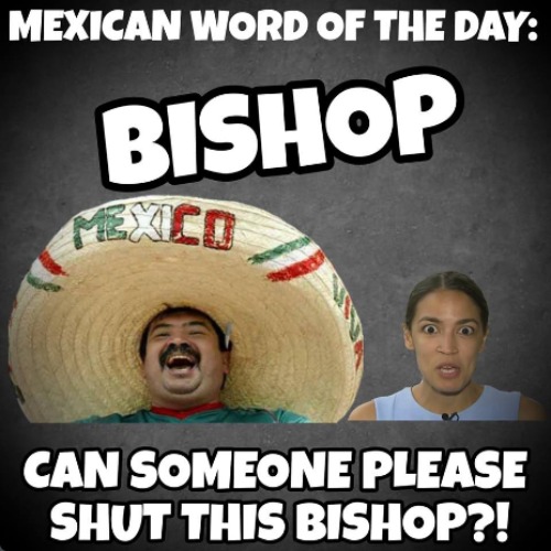 Mexican Word of The Day: Bishop | image tagged in crazy alexandria ocasio-cortez,mujer estpida,zorra,puta,fulana,cabron | made w/ Imgflip meme maker
