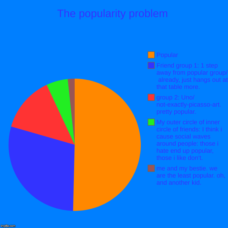 The popularity problem | me and my bestie. we are the least popular. oh, and another kid. , My outer circle of inner circle of friends: I th | image tagged in charts,pie charts | made w/ Imgflip chart maker