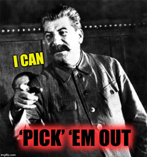 Stalin | I CAN ‘PICK’ ‘EM OUT | image tagged in stalin | made w/ Imgflip meme maker