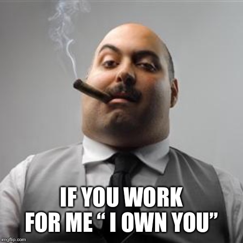 Bad boss | IF YOU WORK FOR ME “ I OWN YOU” | image tagged in bad boss | made w/ Imgflip meme maker