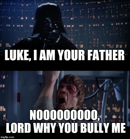 Star Wars No | LUKE, I AM YOUR FATHER; NOOOOOOOOO, LORD WHY YOU BULLY ME | image tagged in memes,star wars no | made w/ Imgflip meme maker
