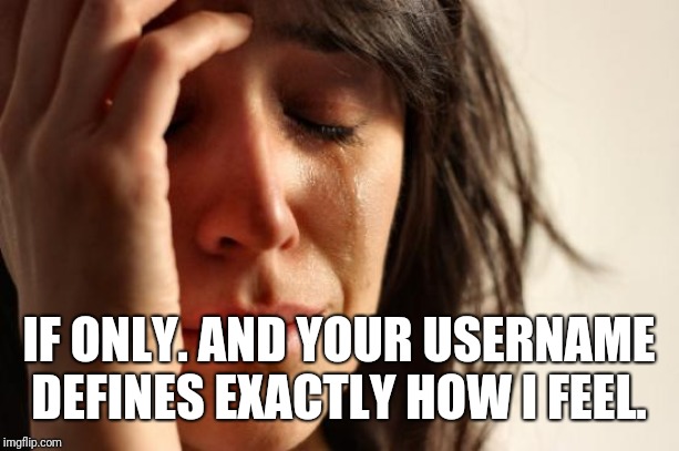 First World Problems Meme | IF ONLY. AND YOUR USERNAME DEFINES EXACTLY HOW I FEEL. | image tagged in memes,first world problems | made w/ Imgflip meme maker