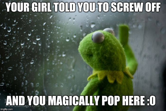 kermit window | YOUR GIRL TOLD YOU TO SCREW OFF; AND YOU MAGICALLY POP HERE :0 | image tagged in kermit window | made w/ Imgflip meme maker